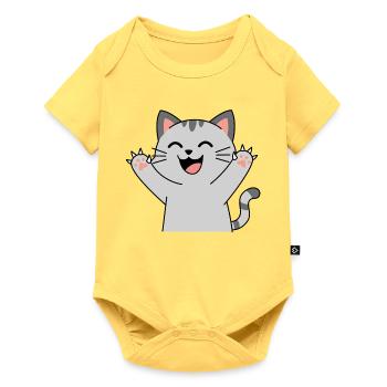 Pattes de chat heureuses Santé (griffes pointues) - Body à manches courtes Premium Bébé - jaune pastel - Devant