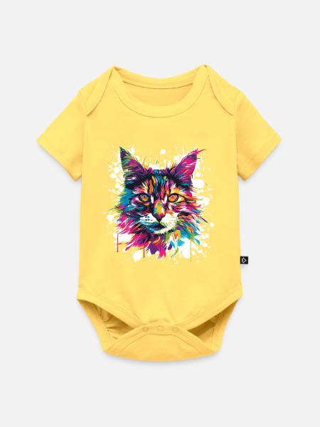 Katze Tier Art - Baby Premium Kurzarmbody - Pastellgelb