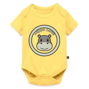 Hippo Love Nilpferd Logo Abzeichen - Baby Premium Kurzarmbody - Pastellgelb - Vorne