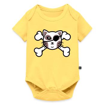 Patch de Crâne de chaton pirate - Body à manches courtes Premium Bébé - jaune pastel - Devant