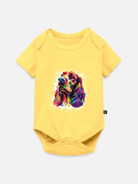 Hund Hundeporträt Splash - Baby Premium Kurzarmbody - Pastellgelb