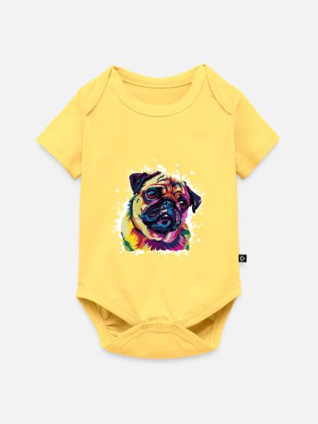 Hund Pug Tier Kunst - Baby Premium Kurzarmbody - Pastellgelb