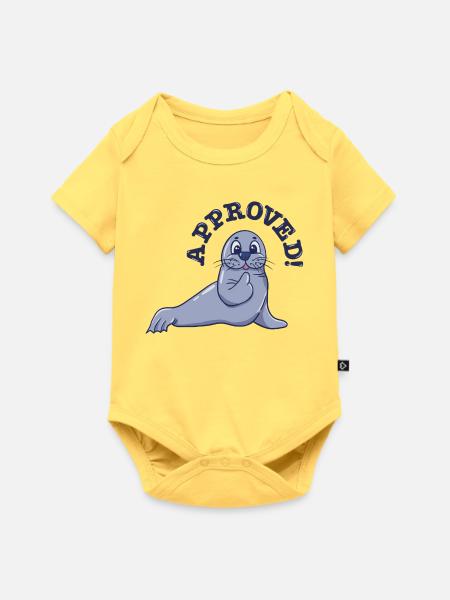 Zustimmungs-Robbe Cartoon Daumenhoch - Baby Premium Kurzarmbody - Pastellgelb