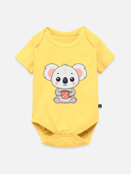 Süßer Koala mit Kaffee - Baby Premium Kurzarmbody - Pastellgelb