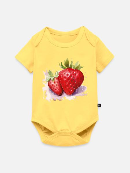 Wasserfarben Erdbeeren - Baby Premium Kurzarmbody - Pastellgelb