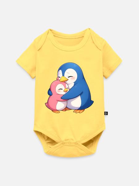 Kuschelpinguine Umarmung - Baby Premium Kurzarmbody - Pastellgelb