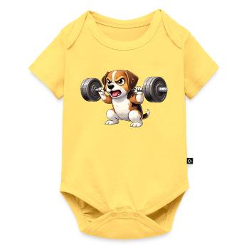 Beagle Workout Bodybuilding Barbell Training Motif - Baby Premium short-sleeve bodysuit - sky yellow - Front