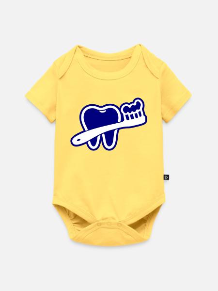 Zahn mit Zahnbürste Symbol Blau - Baby Premium Kurzarmbody - Pastellgelb