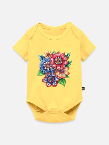 Farbexplosion Blütenbouquet - Baby Premium Kurzarmbody - Pastellgelb