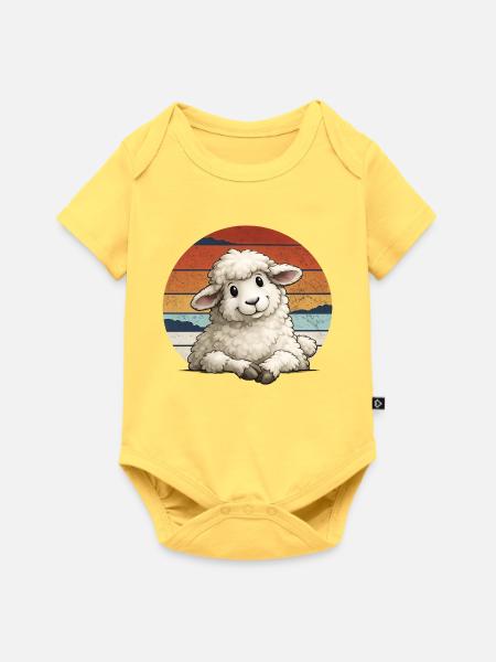 Lamm im Vintage Streifenhimmel - Baby Premium Kurzarmbody - Pastellgelb
