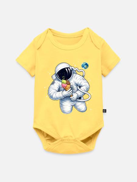 Astronaut mit Eiscreme im Weltall  - Baby Premium Kurzarmbody - Pastellgelb