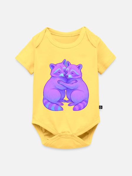 Kuschelige Purpur-Racoonen im Neonlicht - Baby Premium Kurzarmbody - Pastellgelb