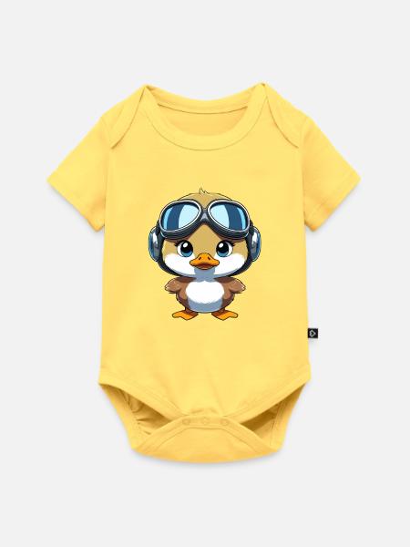 Quakender Pilot mit Fliegerbrille - Baby Premium Kurzarmbody - Pastellgelb