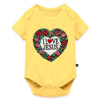 I Love Jesus Floral Heart - Baby Premium short-sleeve bodysuit - sky yellow - Front