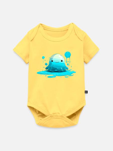 Blauer Wasserjelly mit Lächeln - Baby Premium Kurzarmbody - Pastellgelb