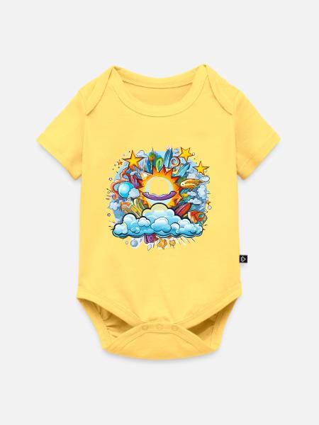 Kosmische Sonnenflug Doodle - Baby Premium Kurzarmbody - Pastellgelb