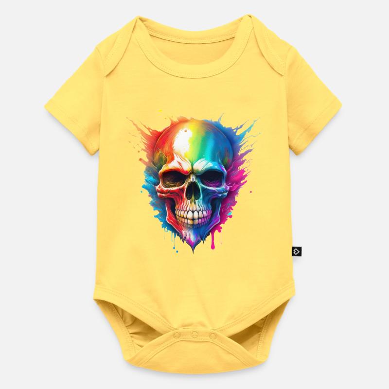 Explosion de Couleurs du Crâne Arc-en-ciel - Body à manches courtes Premium Bébé - jaune pastel