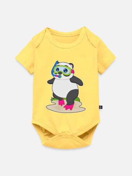 Panda Taucher Schnorchel Tauchen - Baby Premium Kurzarmbody - Pastellgelb