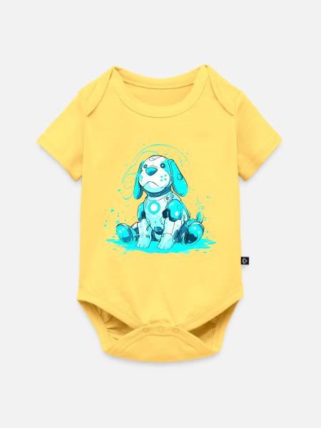 Neon Robo-Hund im Cyanstrahl - Baby Premium Kurzarmbody - Pastellgelb