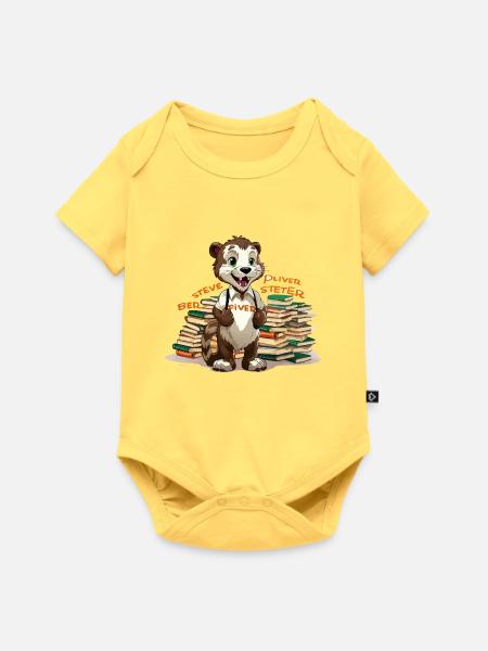 Otter Lernheld mit Büchern - Baby Premium Kurzarmbody - Pastellgelb