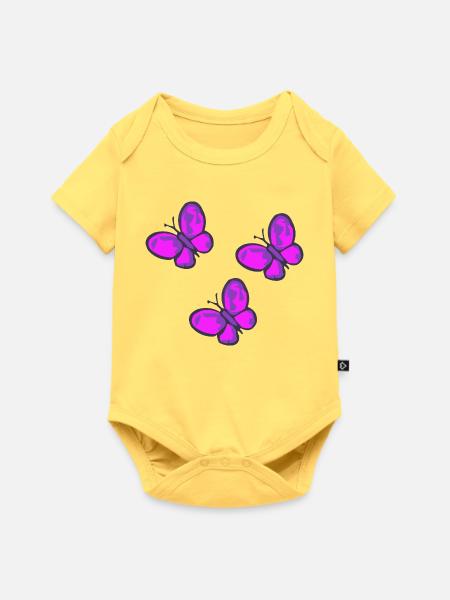 Neon Pink Schmetterlinge Trio - Baby Premium Kurzarmbody - Pastellgelb