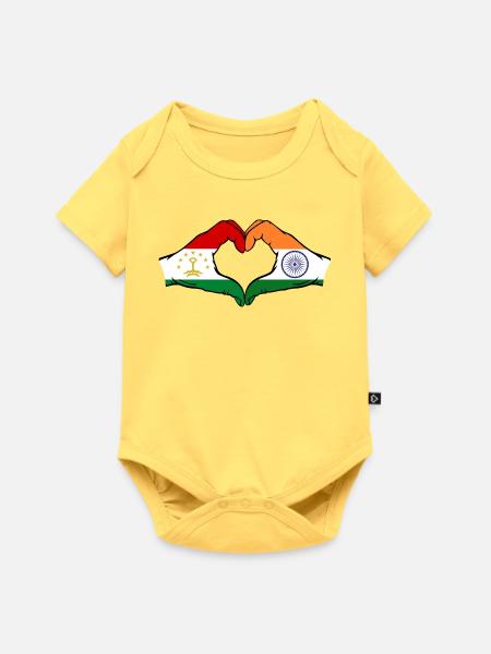 Tadschikistan_Indien_Flagge_Hände_Herzform - Baby Premium Kurzarmbody - Pastellgelb