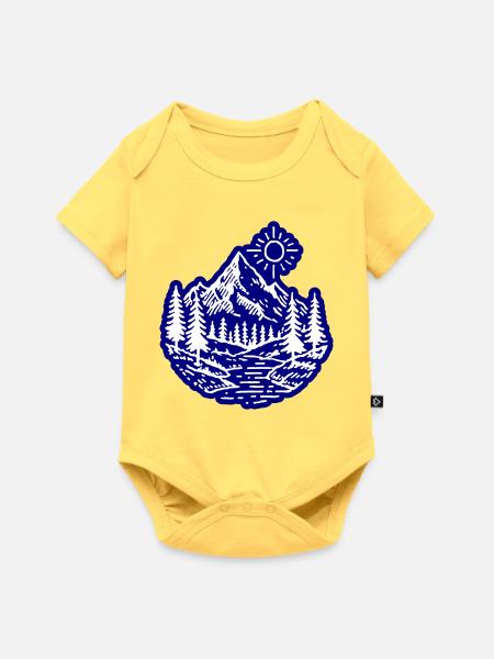 Berge Tal Landschaft Wald - Baby Premium Kurzarmbody - Pastellgelb