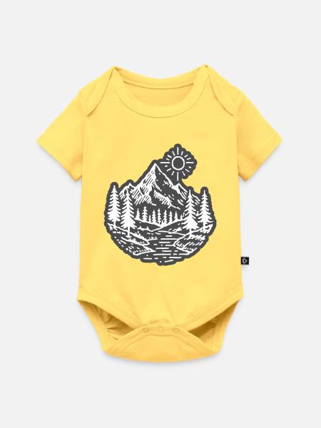 Berge Tal Landschaft Wald - Baby Premium Kurzarmbody - Pastellgelb
