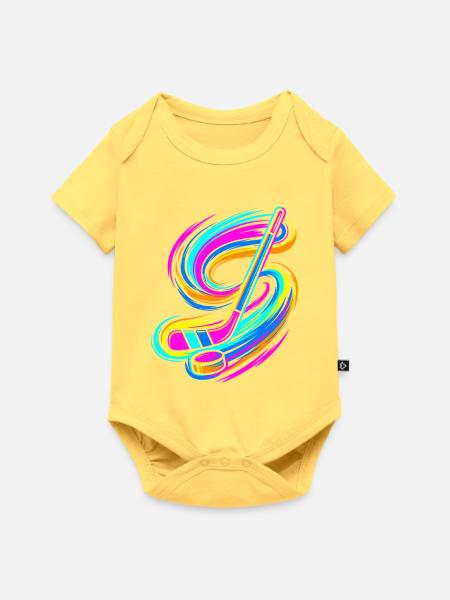 Eishockeyschläger - Baby Premium Kurzarmbody - Pastellgelb