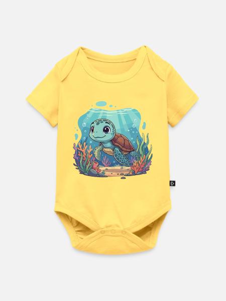 Unterwasser-Turtelkarikatur - Baby Premium Kurzarmbody - Pastellgelb