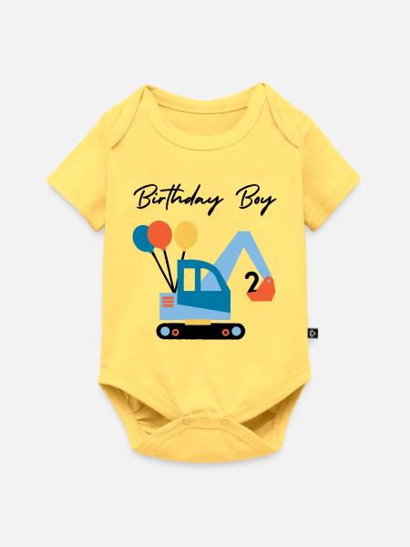 Bagger mit Ballons - Baby Premium Kurzarmbody - Pastellgelb