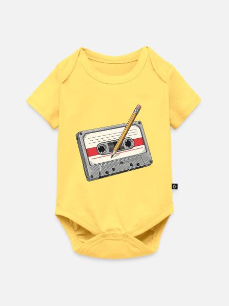 Analogkassette mit Bleistift - Baby Premium Kurzarmbody - Pastellgelb