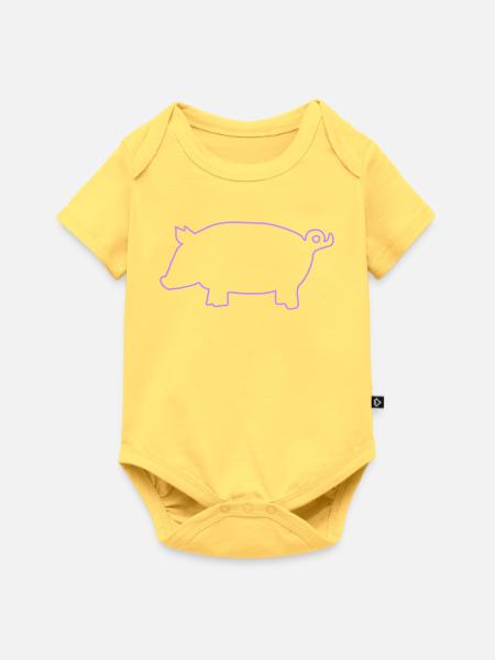Schwein Silhouette - Baby Premium Kurzarmbody - Pastellgelb