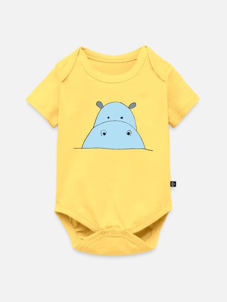 Blauer Hippo Blickfang - Baby Premium Kurzarmbody - Pastellgelb