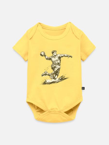 Dynamischer Handballer im Comic Stil - Baby Premium Kurzarmbody - Pastellgelb