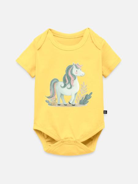 Niedliches Pony Pferd - Baby Premium Kurzarmbody - Pastellgelb