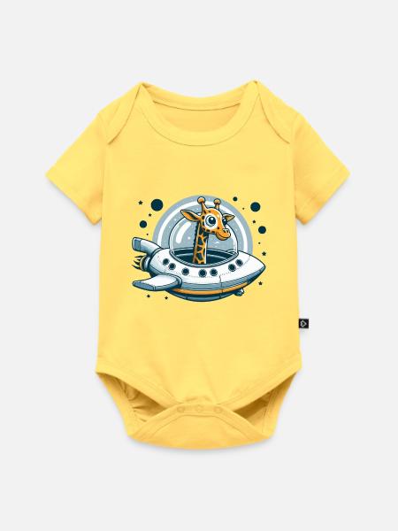 Giraffen-Raumschiff Abenteuer - Baby Premium Kurzarmbody - Pastellgelb