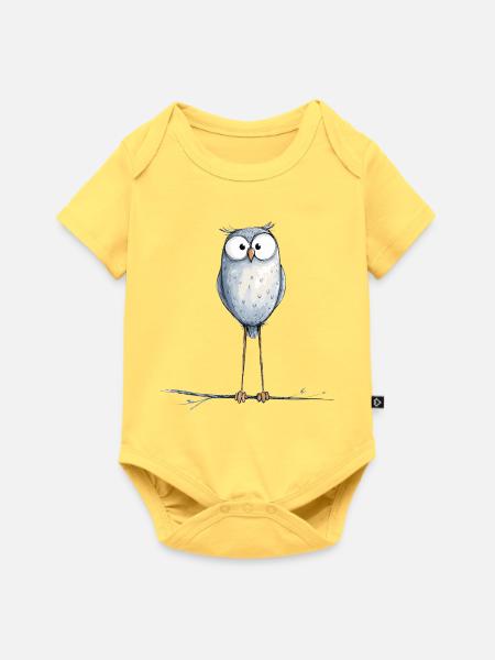 niedliche Eule - Baby Premium Kurzarmbody - Pastellgelb