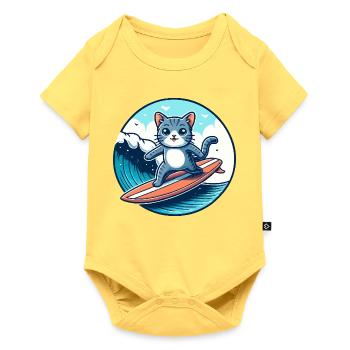 Cat surfers on the wave - Baby Premium short-sleeve bodysuit - sky yellow - Front