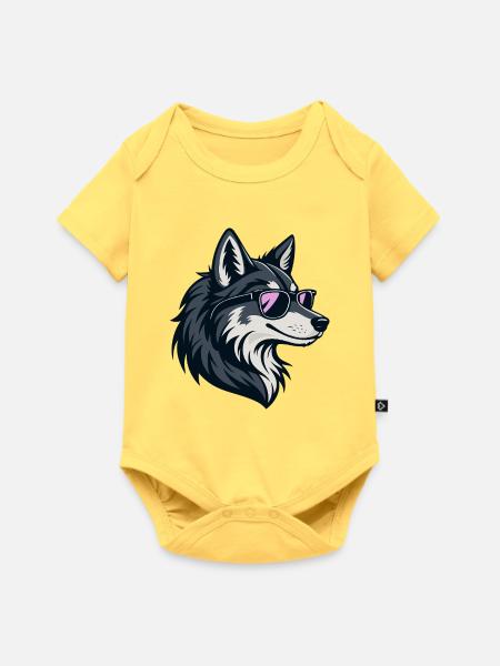 Schicker Wolf mit rosaroter Brille - Baby Premium Kurzarmbody - Pastellgelb
