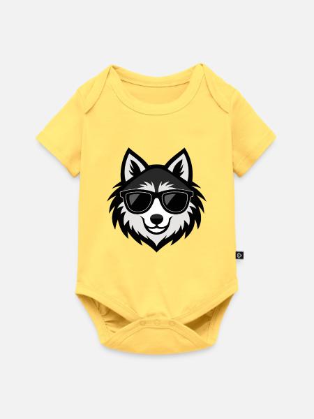 Wolf-Hipster-Sonnenbrille - Baby Premium Kurzarmbody - Pastellgelb