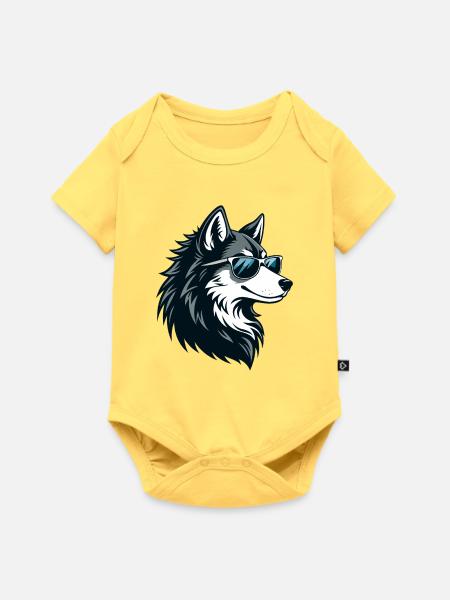 Wolf-Husky-Sonnenbrille - Baby Premium Kurzarmbody - Pastellgelb
