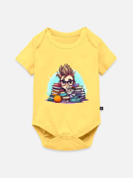Büchernerd im Bücherstapel - Baby Premium Kurzarmbody - Pastellgelb