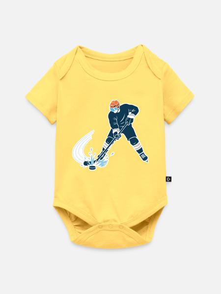 Eishockeyspieler mit Eispritzer - Baby Premium Kurzarmbody - Pastellgelb