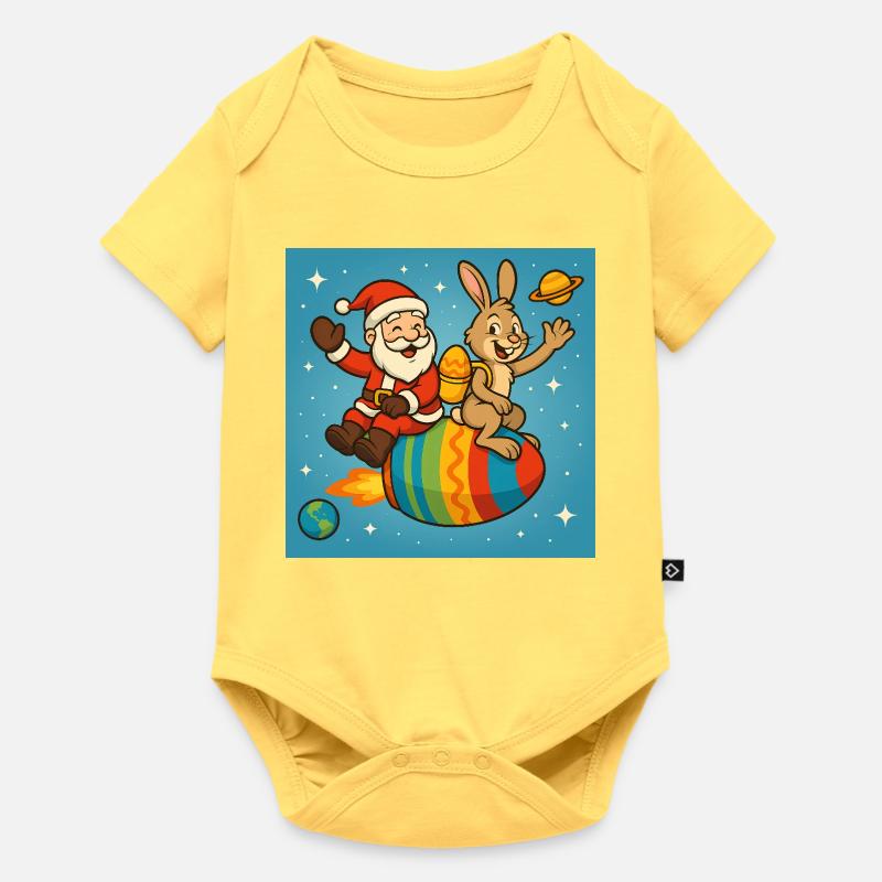 Le lapin de Noël de Pâques dans Star Flight - Body à manches courtes Premium Bébé - jaune pastel