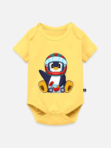 Pinguin Motorrad - Baby Premium Kurzarmbody - Pastellgelb