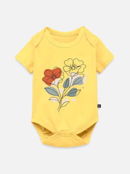 Abstraktes Blumen Muster Illustration - Baby Premium Kurzarmbody - Pastellgelb