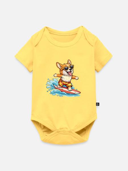 Corgi Surf-Sommerbrille - Baby Premium Kurzarmbody - Pastellgelb