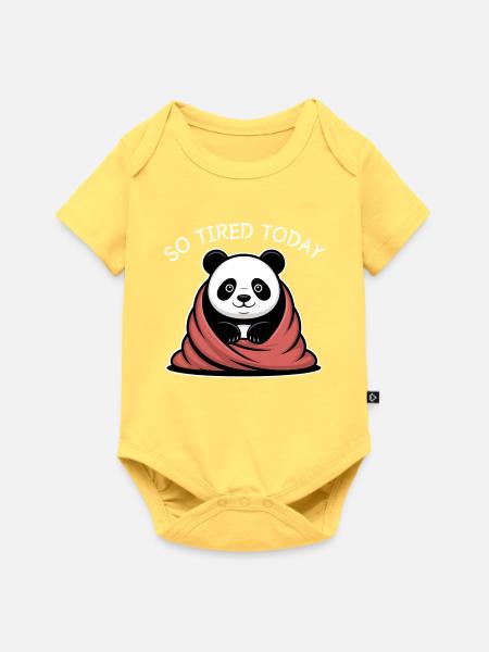 Panda Kuscheltraum unter Decke - Baby Premium Kurzarmbody - Pastellgelb