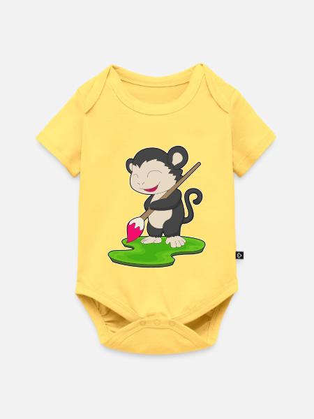 Affe Maler Pinsel Malen - Baby Premium Kurzarmbody - Pastellgelb